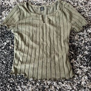SHEIN Ribbed Khaki Short Sleeve Top